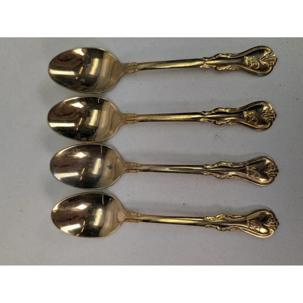 Personally Yours Gold Tone Teaspoons Set‎ Of 4 Baroque Rococo Flatware Spoons